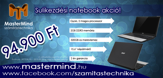 Kiváló minőségű Acer notebook, mely ideális társ tanuláshoz, internetezéshez és munkára. Miért költene többet?