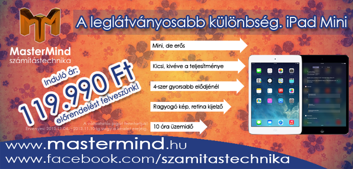 A leglátványosabb különbség az iPad minihez képest. Retina kijelzős iPad mini.