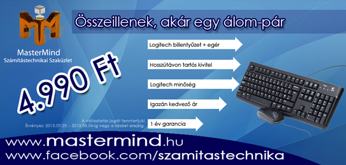 Logitech MK120 billentyűzet és egér együtt ezen a héten mindössze 4.990 Ft