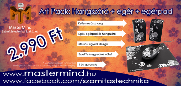 Modecom Art Pack - Divatos egyedi design - Hangszóró + egér + egérpad együtt ezen a héten csak 2.990 Ft