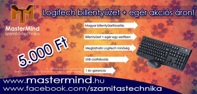 Szeretne spórolni? Most megteheti! Vásároljon Logitech billentyűzet és egér párost rendkívül kedvező áron, mindössze 5.000 Ft-ért!